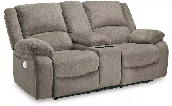 draycoll pewter dbl rec pwr loveseat w/console by ashley