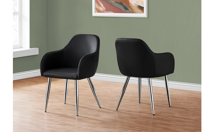 I1191  DINING CHAIR - 2PCS - 33 H - BLACK LEATHER-LOOK - CHROME