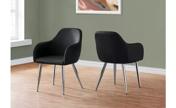 dining chair - 2pcs - 33 h - black leather-look - chrome by monarch specialties