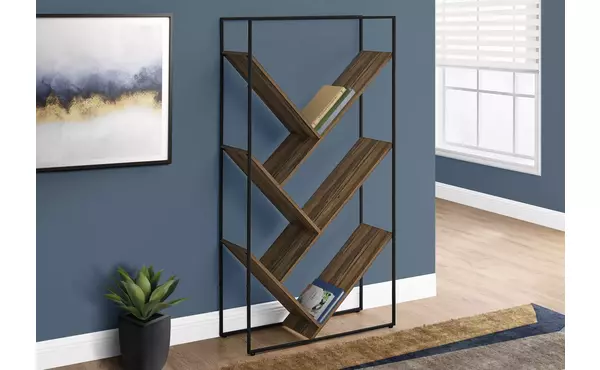 bookcase - 60 h - brown reclaimed wood-look - black metal by monarch specialties