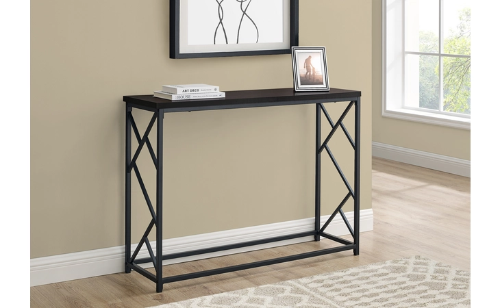 I3534 ACCENT TABLE - 44 L - ESPRESSO - BLACK METAL HALL CONSOLE MONARCH SPECIALTIES  I3534
