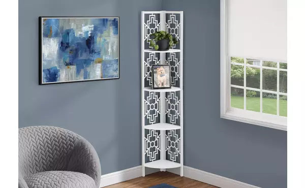 bookcase - 62 h - white - white metal corner etagere by monarch specialties