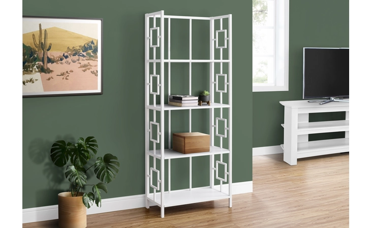 I3618 BOOKCASE - 62 H - WHITE - WHITE METAL ETAGERE MONARCH SPECIALTIES  I3618