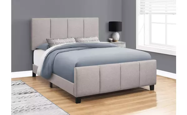 bed - queen size - grey linen by monarch specialties