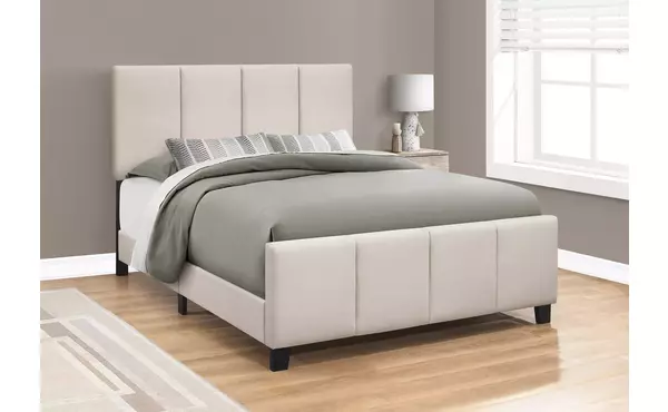 bed - queen size - beige linen by monarch specialties
