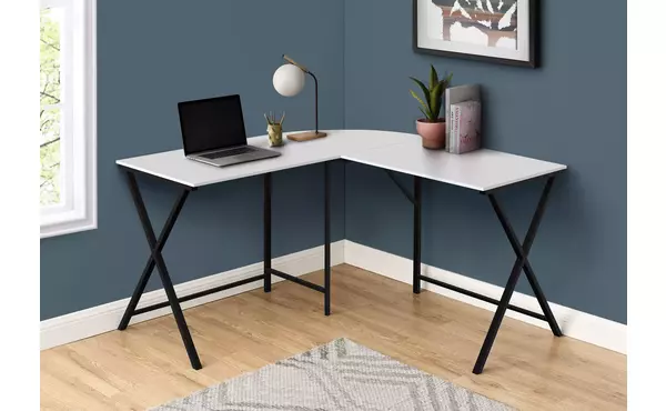 computer desk - 55 l - white top - black metal corner by monarch specialties