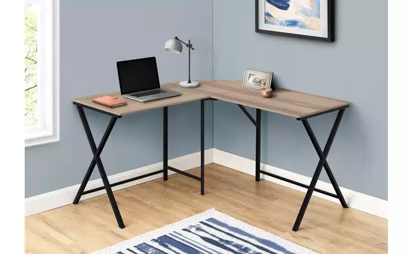 computer desk - 55 l - dark taupe top- black metal corner by monarch specialties