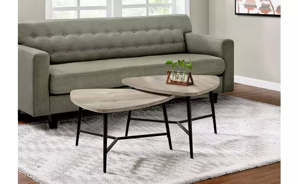 table set - 2pcs set - taupe reclaimed wood - black metal by monarch specialties