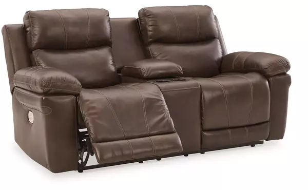 edmar chocolate pwr rec loveseat/con/adj hdrst by ashley