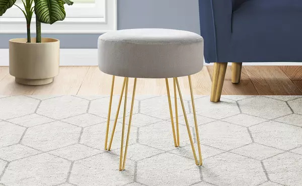 I9003 OTTOMAN - GREY FABRIC / GOLD METAL LEGS MONARCH SPECIALTIES  I9003