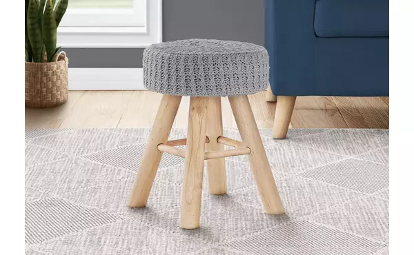 ottoman - grey knit - natural wood legs by monarch specialties