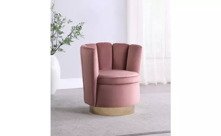 905648  CHANNELED TUFTED SWIVEL CHAIR ROSE AND GOLD