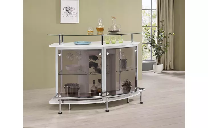 182235  CRESCENT SHAPED GLASS TOP BAR UNIT WITH DRAWER