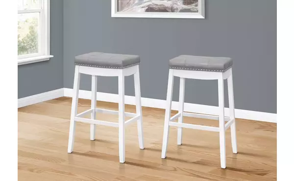 barstool - 2pcs - 29 h - grey leather-look - white by monarch specialties