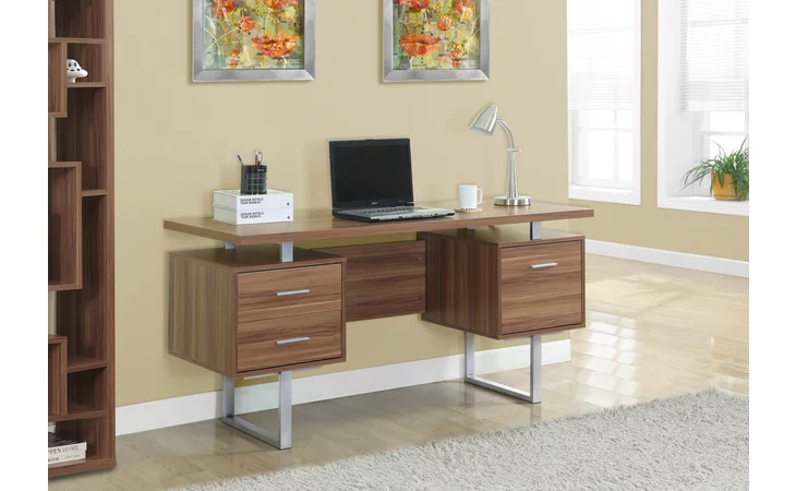 I7083 COMPUTER DESK - 60 L - WALNUT - SILVER METAL MONARCH SPECIALTIES  I7083
