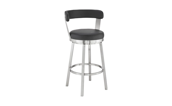 LCBYBABSBL26 BRYANT 26 COUNTER HEIGHT SWIVEL BAR STOOL IN BRUSHED STAINLESS STEEL FINISH AND BLACK FAUX LEATHER ARMEN LIVING  LCBYBABSBL26