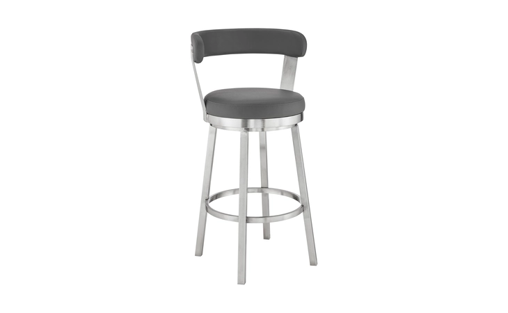 LCBYBABSGR26 BRYANT 26 COUNTER HEIGHT SWIVEL BAR STOOL IN BRUSHED STAINLESS STEEL FINISH AND GRAY FAUX LEATHER ARMEN LIVING  LCBYBABSGR26