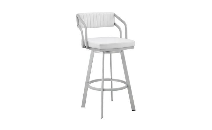 LCCPBASLWH26 CAPRI 26 SWIVEL WHITE FAUX LEATHER AND SILVER METAL BAR STOOL ARMEN LIVING  LCCPBASLWH26