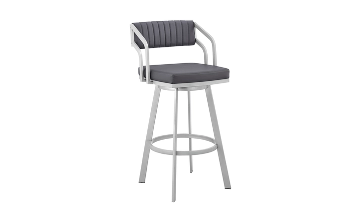 LCCPBASLGR26 CAPRI 26 SWIVEL SLATE GRAY FAUX LEATHER AND SILVER METAL BAR STOOL ARMEN LIVING  LCCPBASLGR26