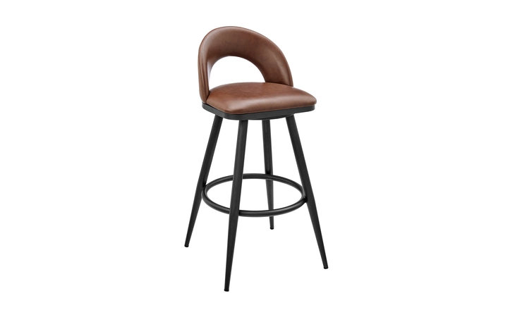 LCCHBABLKVCO26  CHARLOTTE SWIVEL COUNTER STOOL IN BLACK METAL AND BROWN FAUX LEATHER