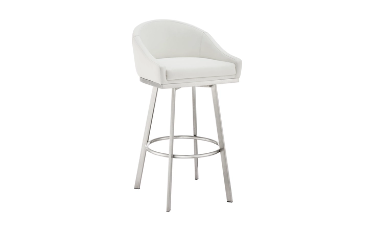 LCELBABSWHI30  ELEANOR SWIVEL BAR STOOL IN BRUSHED STAINLESS STEEL WITH WHITE FAUX LEATHER