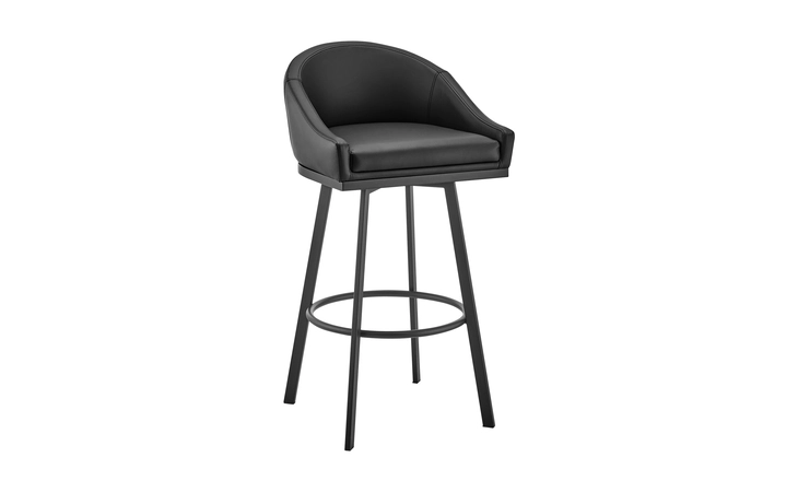LCELBAMBBLK30  ELEANOR SWIVEL BAR STOOL IN BLACK METAL WITH BLACK FAUX LEATHER