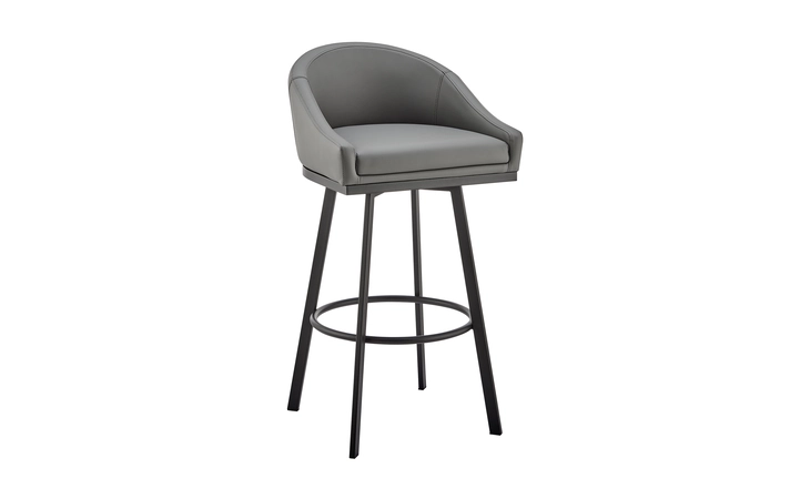 LCELBAMBGRY30  ELEANOR SWIVEL BAR STOOL IN BLACK METAL WITH GRAY FAUX LEATHER