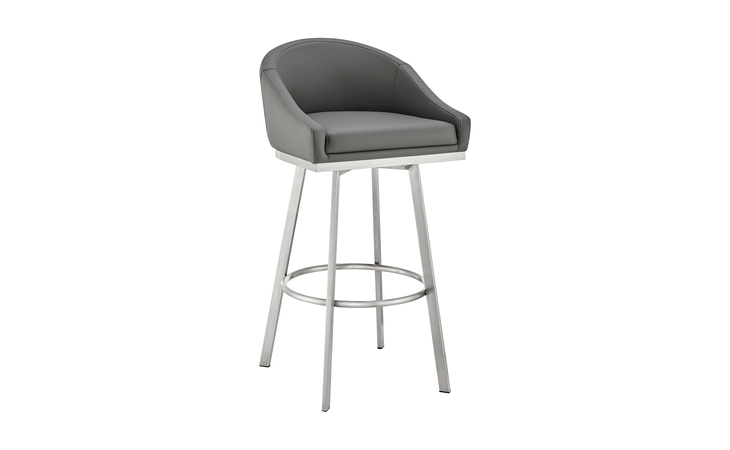 LCELBABSGRY26  ELEANOR SWIVEL COUNTER STOOL IN BRUSHED STAINLESS STEEL WITH GRAY FAUX LEATHER