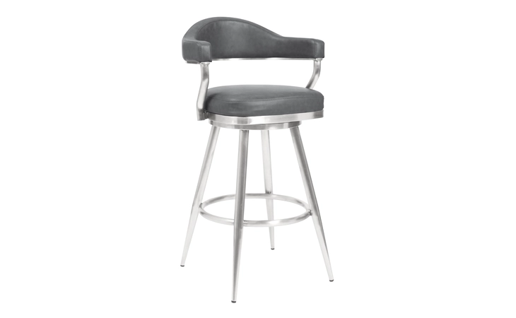 LCJTBABSVG26  JUSTIN 26 COUNTER HEIGHT BARSTOOL IN BRUSHED STAINLESS STEEL AND VINTAGE GRAY FAUX LEATHER