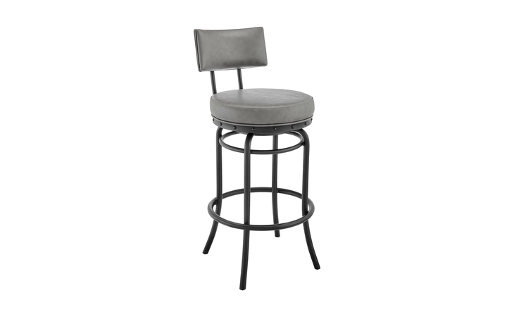 LCLEBABLKVGRY30  LESLIE SWIVEL COUNTER OR BAR STOOL IN BLACK FINISH WITH GRAY FAUX LEATHER