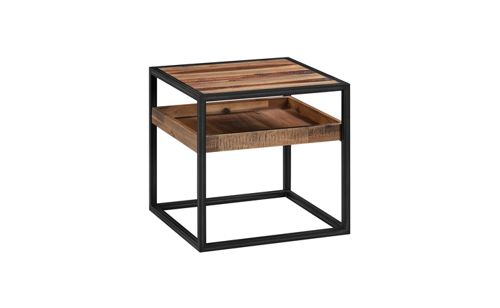 LCLDLARU  LUDGATE SQUARE END TABLE WITH SHELF IN ACACIA AND BLACK METAL