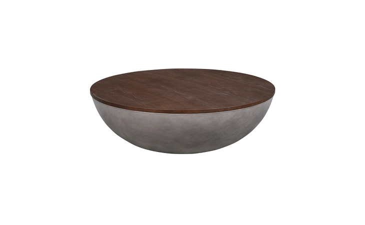 LCMFCOCCBR  MELODY ROUND COFFEE TABLE IN CONCRETE AND BROWN BRUSHED OAK