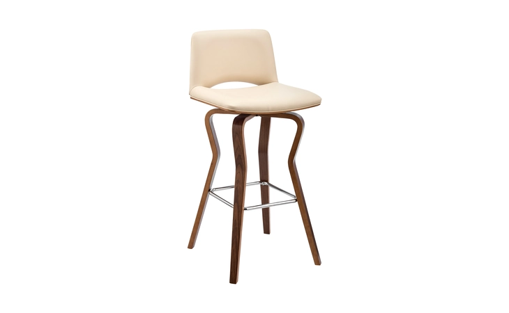 LCGYBAWACR30 GERTY 30 SWIVEL CREAM FAUX LEATHER AND WALNUT WOOD BAR STOOL ARMEN LIVING  LCGYBAWACR30