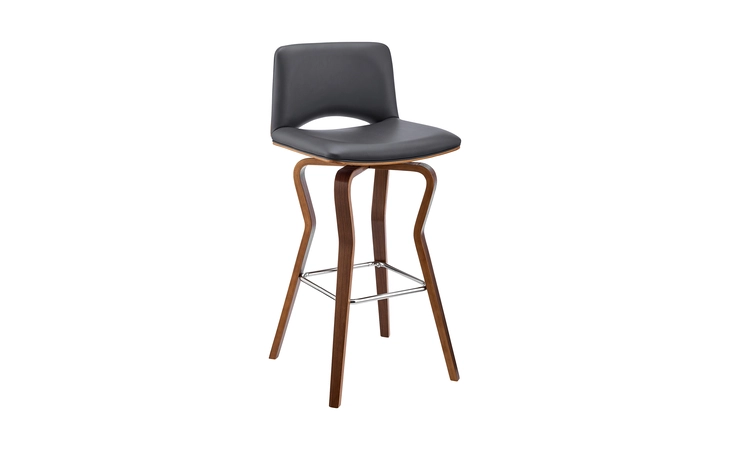 LCGYBAWAGR30 GERTY 30 SWIVEL GRAY FAUX LEATHER AND WALNUT WOOD BAR STOOL ARMEN LIVING  LCGYBAWAGR30