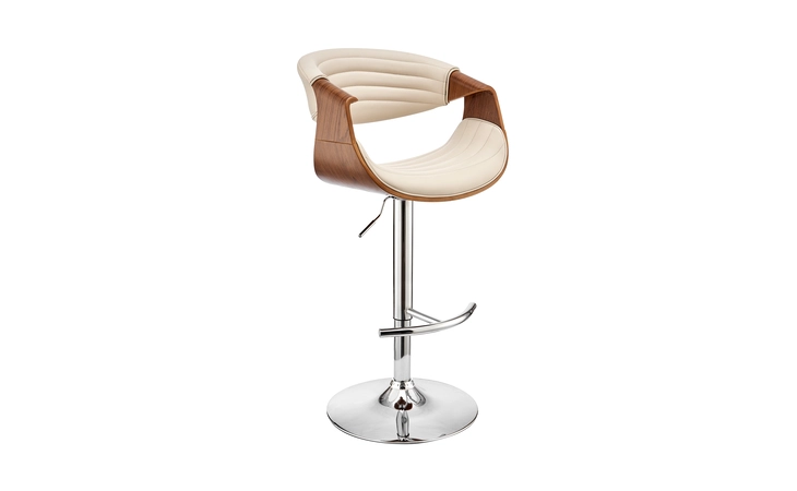 LCGNBAWACR GIONNI ADJUSTABLE SWIVEL CREAM FAUX LEATHER AND WALNUT WOOD BAR STOOL WITH CHROME BASE ARMEN LIVING  LCGNBAWACR