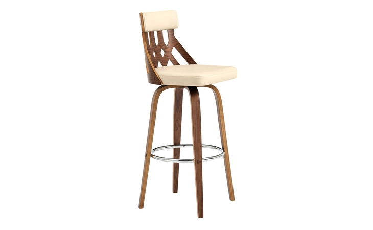 LCCXBAWACR30 CRUX 30 SWIVEL BAR STOOL IN CREAM FAUX LEATHER AND WALNUT WOOD ARMEN LIVING  LCCXBAWACR30