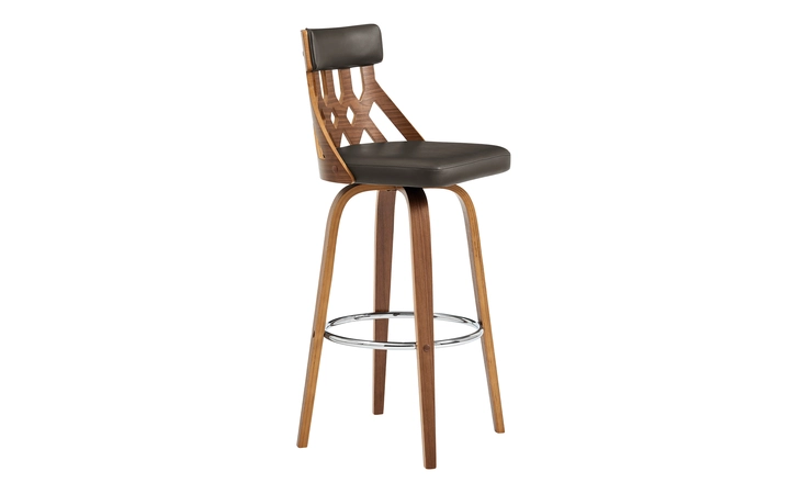LCCXBAWABR30 CRUX 30 SWIVEL BAR STOOL IN BROWN FAUX LEATHER AND WALNUT WOOD ARMEN LIVING  LCCXBAWABR30