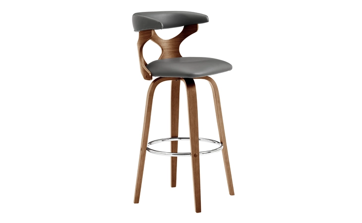 LCZNBAWAGR30 ZENIA 30 SWIVEL BAR STOOL IN GRAY FAUX LEATHER AND WALNUT WOOD ARMEN LIVING  LCZNBAWAGR30