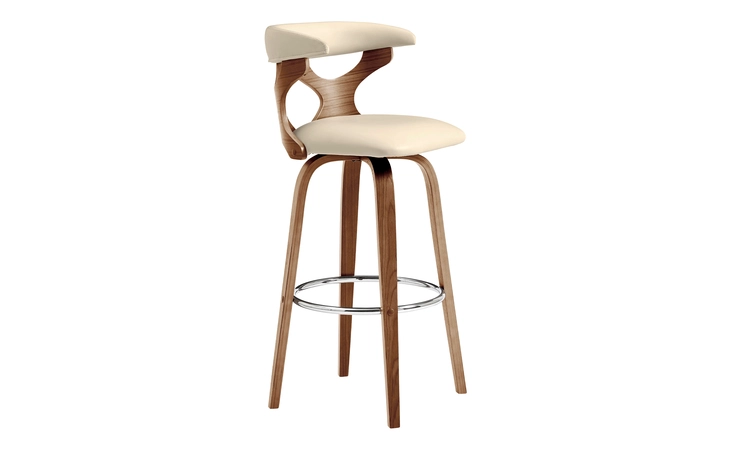 LCZNBAWACR30 ZENIA 30 SWIVEL BAR STOOL IN CREAM FAUX LEATHER AND WALNUT WOOD ARMEN LIVING  LCZNBAWACR30
