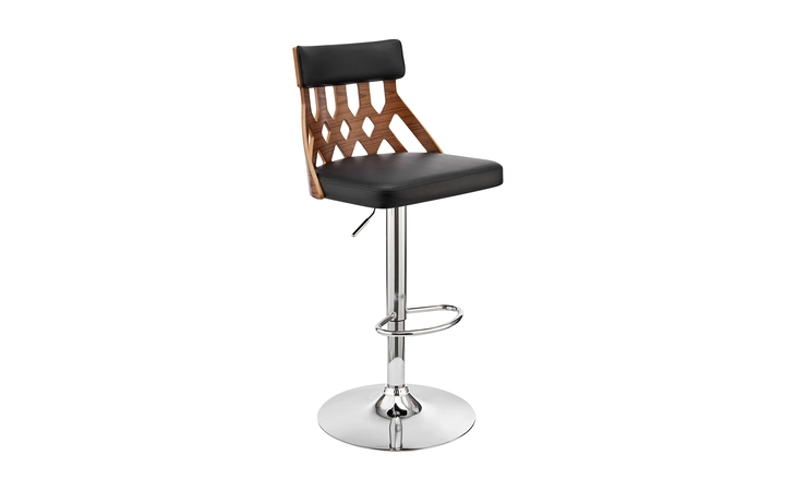 LCAOBAWABL  ANGELO ADJUSTABLE SWIVEL BLACK FAUX LEATHER & WALNUT WOOD BAR STOOL WITH CHROME BASE