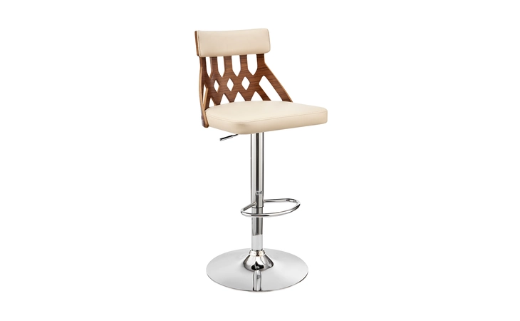 LCAOBAWACR  ANGELO ADJUSTABLE SWIVEL CREAM FAUX LEATHER & WALNUT WOOD BAR STOOL WITH CHROME BASE