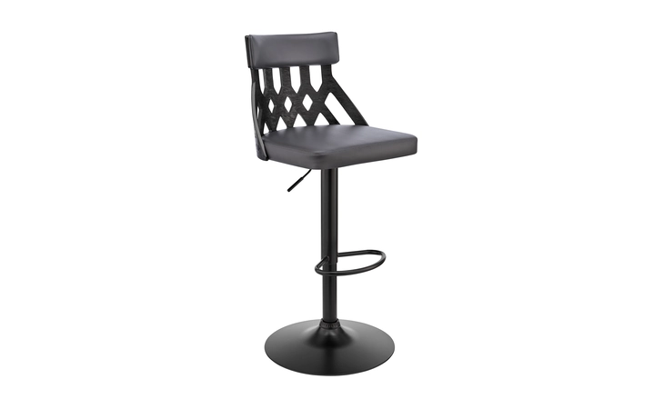 LCAOBABLGR  ANGELO ADJUSTABLE SWIVEL GRAY FAUX LEATHER & BLACK WOOD BAR STOOL WITH BLACK BASE