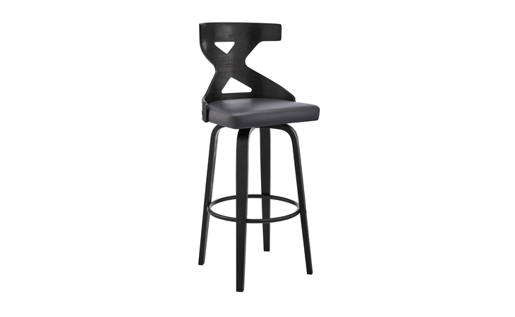 LCGGBABLGR26  GAYLE 26 SWIVEL CROSS BACK GRAY FAUX LEATHER AND BLACK WOOD BAR STOOL