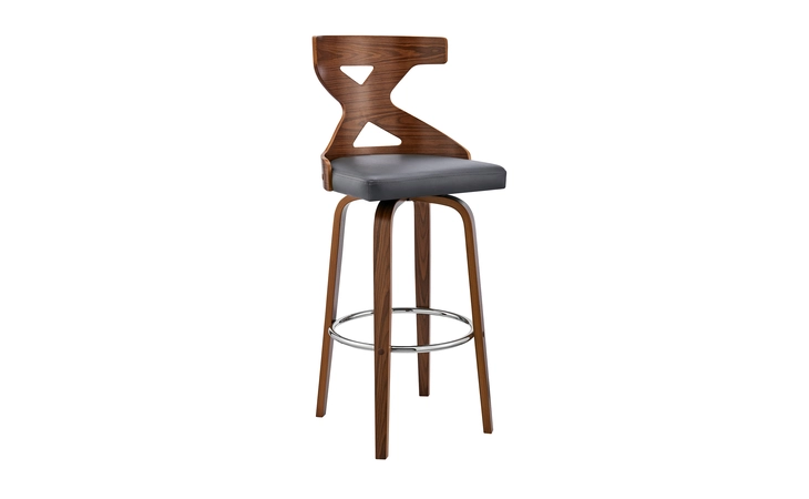 LCGGBAWAGR26  GAYLE 26 SWIVEL CROSS BACK GRAY FAUX LEATHER AND WALNUT WOOD BAR STOOL