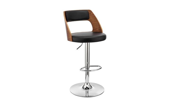 LCPQBAWABL PAULO ADJUSTABLE SWIVEL BLACK FAUX LEATHER AND WALNUT WOOD BAR STOOL WITH CHROME BASE ARMEN LIVING  LCPQBAWABL