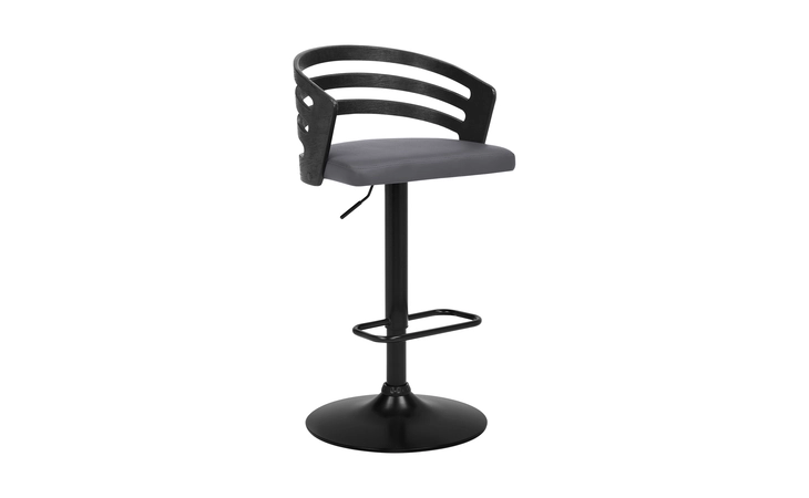 LCADBAGRBL ADELE ADJUSTABLE HEIGHT SWIVEL GRAY FAUX LEATHER AND BLACK WOOD BAR STOOL WITH BLACK BASE ARMEN LIVING  LCADBAGRBL