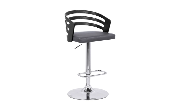 LCADBAGRCHR ADELE ADJUSTABLE HEIGHT SWIVEL GRAY FAUX LEATHER AND BLACK WOOD BAR STOOL WITH CHROME BASE ARMEN LIVING  LCADBAGRCHR