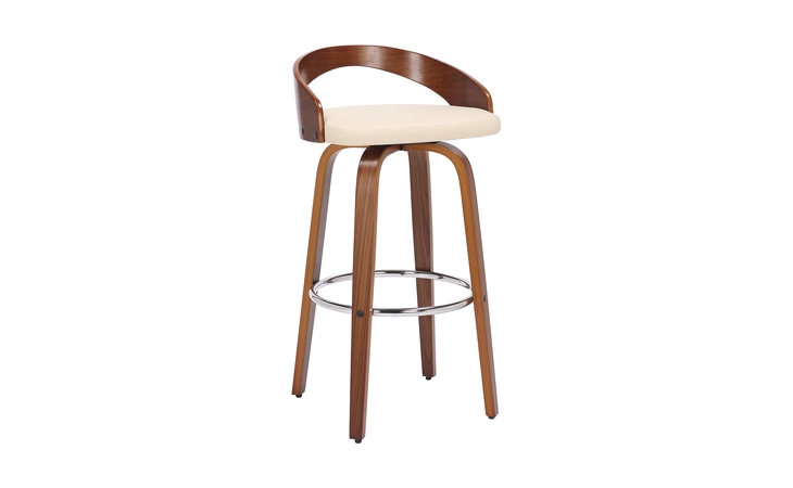LCSOBACRWA30 SONIA 30 BAR HEIGHT SWIVEL CREAM FAUX LEATHER AND WALNUT WOOD BAR STOOL ARMEN LIVING  LCSOBACRWA30