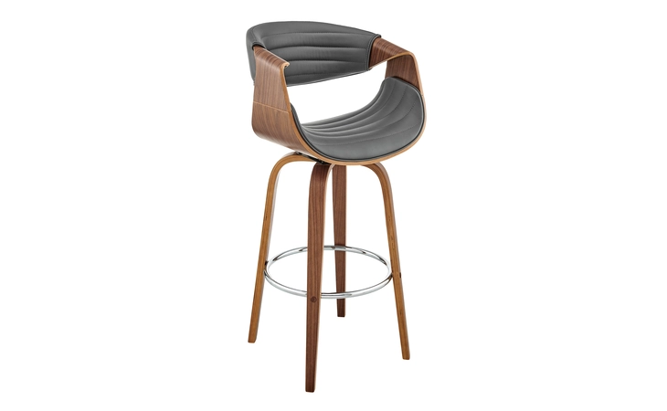 LCAYBAWAGR26  ARYA 26 SWIVEL COUNTER STOOL IN GRAY FAUX LEATHER AND WALNUT WOOD