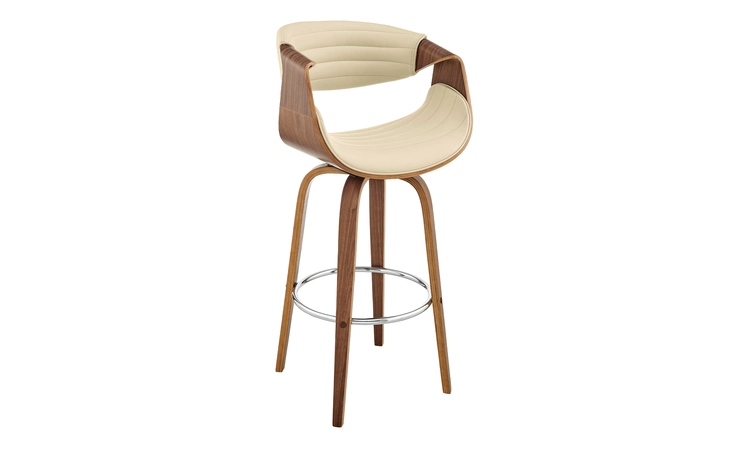 LCAYBAWACR26  ARYA 26 SWIVEL COUNTER STOOL IN CREAM FAUX LEATHER AND WALNUT WOOD